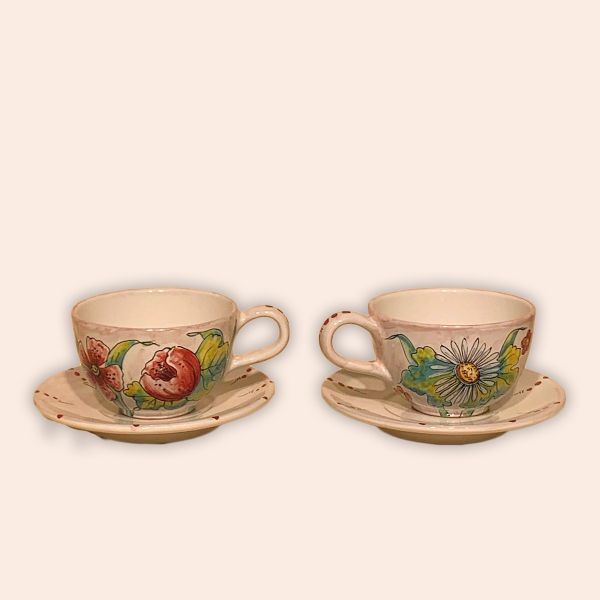 SET DUE TAZZE COLAZIONE CM.8H E CM.12,5D CON PIATTO, DECORO: FIORI